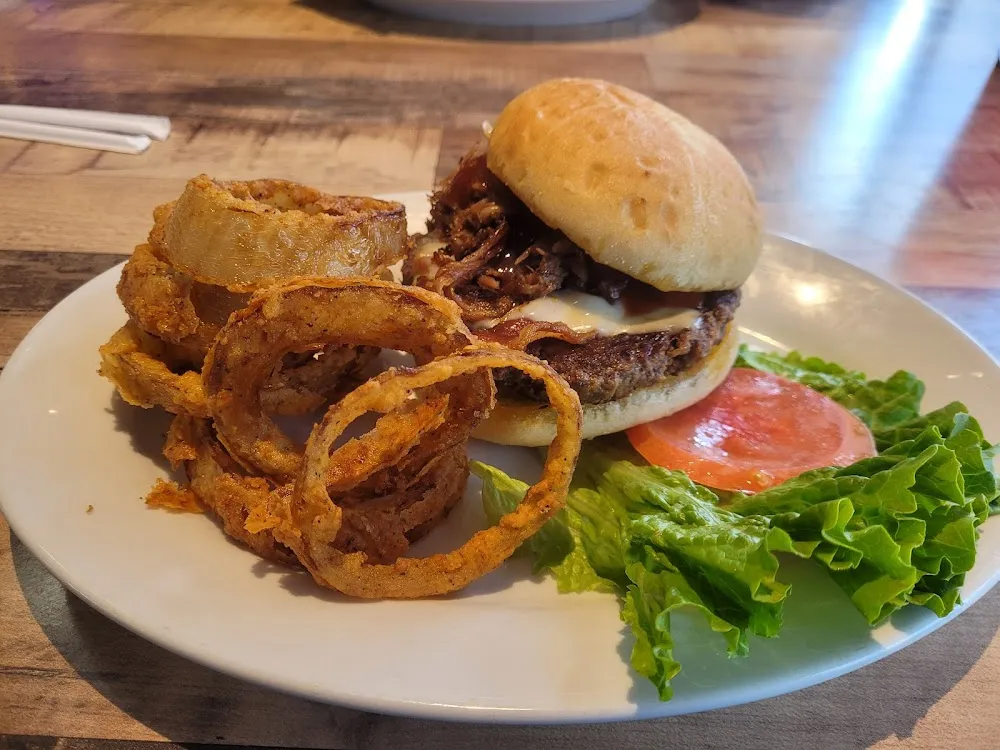 Brisket Burger with Upgraded Onion Rings